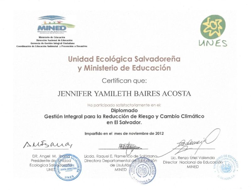 Diplomado en Gestión de Riesgo y Cambio Climático – MINED & UNES